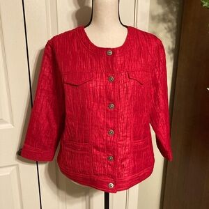 Ruby Rd Red with a touch of shimmer crop jacket size 16. NWOT